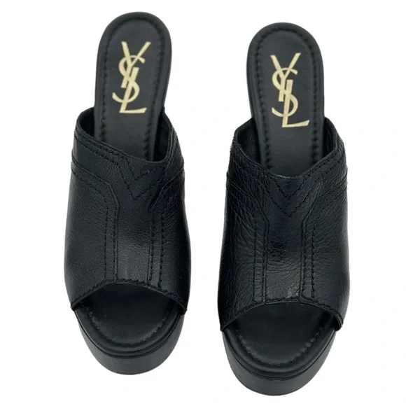 YSL Yves Saint Laurent Black Leather Open Toe Platform Mules – Size 39/EU - Picture 2 of 8